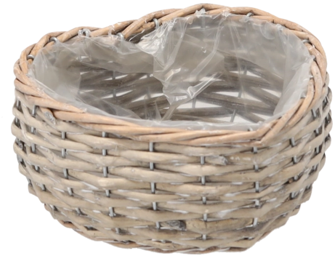 Fonott vessző virágtartó szív alakban 17 × 19 × 8 cm, szürke