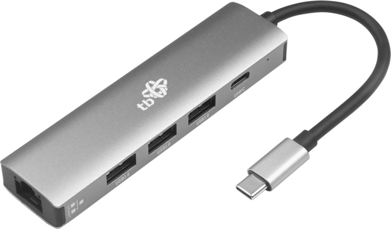 USB‑C hub adapter 5 az 1-ben Ethernettel (RJ45), 3× USB 3.0 és USB‑C PD 100 W
