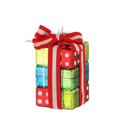 Üveg karácsonyi dísz ajándék formában, 6 darabos készlet