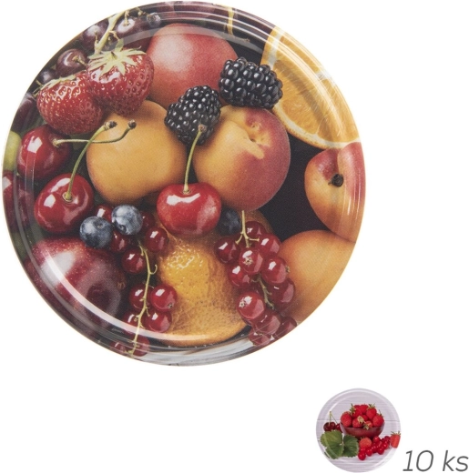Orion fém befőttesüveg-fedők TO 66 gyümölcsmintával - 10 db