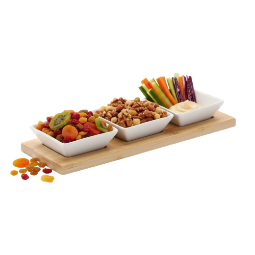 Elegáns porcelántál-készlet bambusz tálcán 28 × 10 × 3 cm