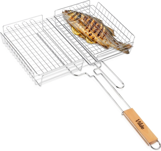 Vilde fém grillkosár fa nyéllel 41,5 × 28 cm