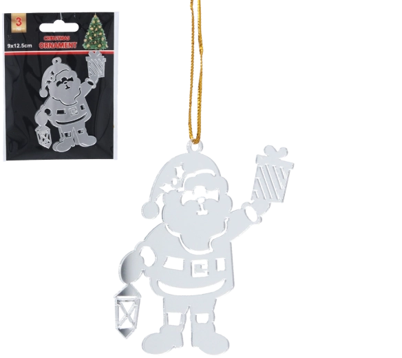 Ezüst Mikulás karácsonyi díszek szett, 3 db