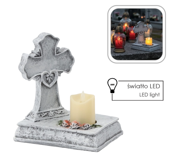 Dekoratív LED gyertyás kereszt, 22,5 × 14 × 21,5 cm
