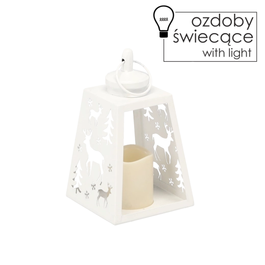 Fehér fém LED lámpás szarvas motívummal 12 × 21,5 cm