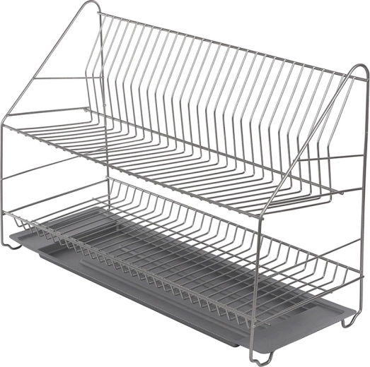 Kétszintes edényszárító 60 cm, ezüst, csepegtetőtálcával