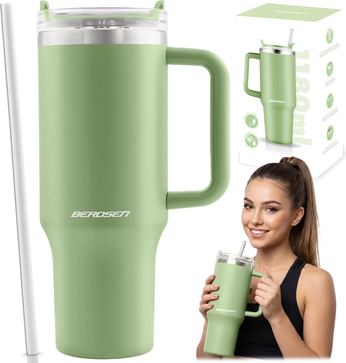 Berdsen vákuumos termoszbögre szívószállal 1180 ml zöld