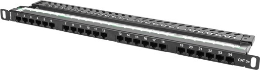 Patch panel 24 porttal 0.5U Cat.5e fekete