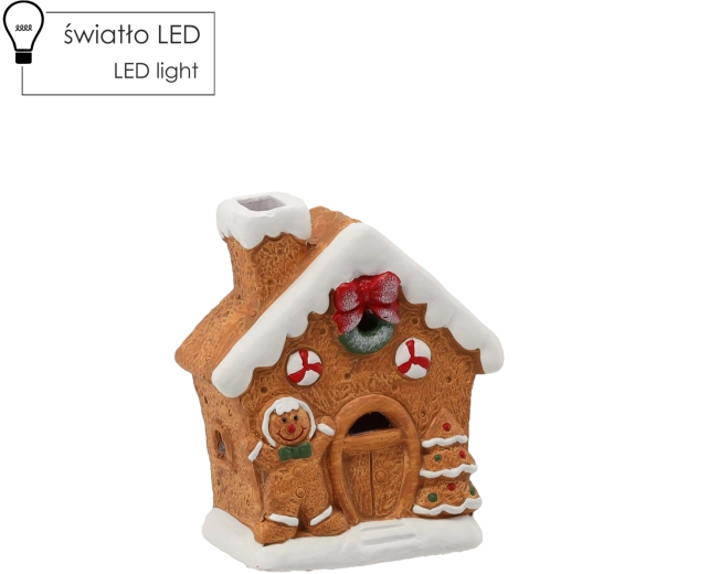 Karácsonyi figura – mézeskalács házikó LED világítással 12,5 × 6,5 × 14,5 cm