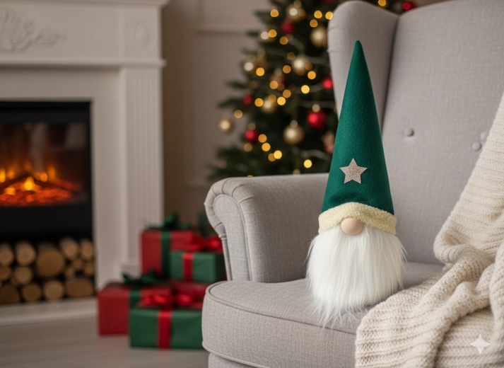 Karácsonyi manó zöld sapkával, 38 cm