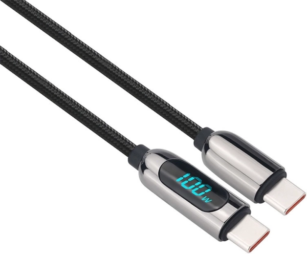 Solight USB-C kábel kijelzővel, USB-C – USB-C, 100 W, 2 m – 1 darab