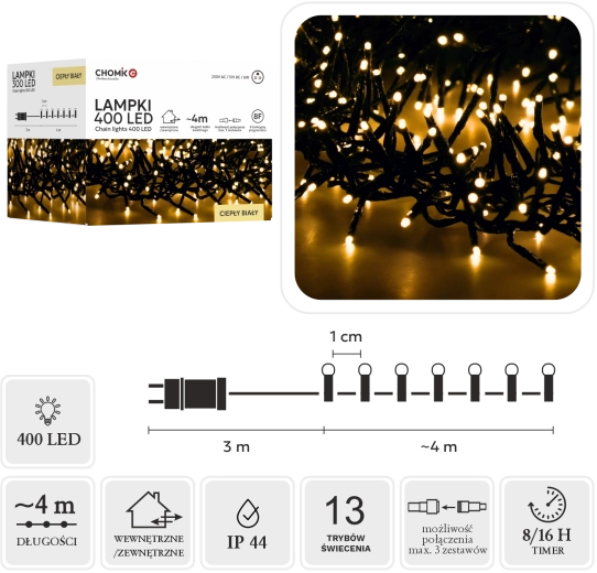 LED Cluster füzér 400 LED meleg fehér, 7 m beltérre és kültérre