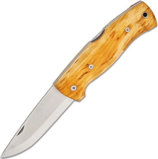 Helle Bleja outdoor zárható zsebkés 8,5 cm, göndör nyírfa, bőrtok - 1 db