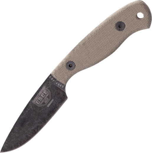 ESEE JG3 Camp-Lore bushcraft kés 8,9 cm, stonewash black oxide, barna micarta, bőr tok