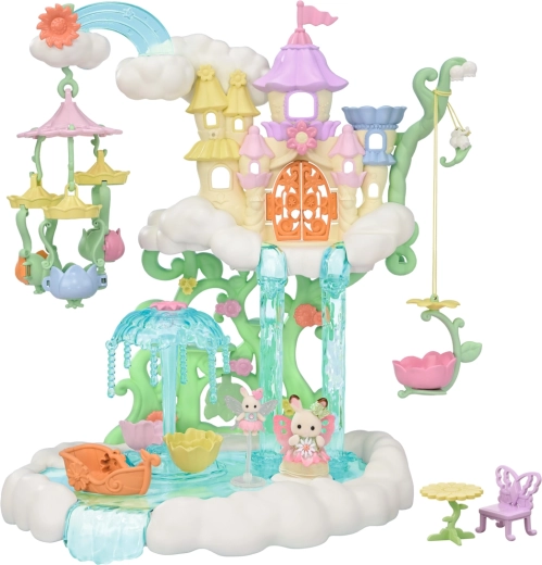 Sylvanian Families Virágtündérek Mennyei Palotája – varázslatos felhővár csúszdákkal és körhintával
