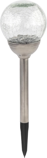 Napelemes kerti lámpa, gömb 12 cm, rozsdamentes acél és üveg, 2 LED