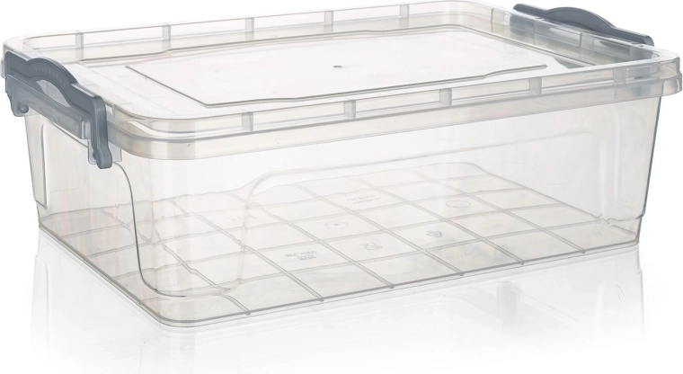 Gema 7 l tárolódoboz fedéllel és kapcsokkal, átlátszó