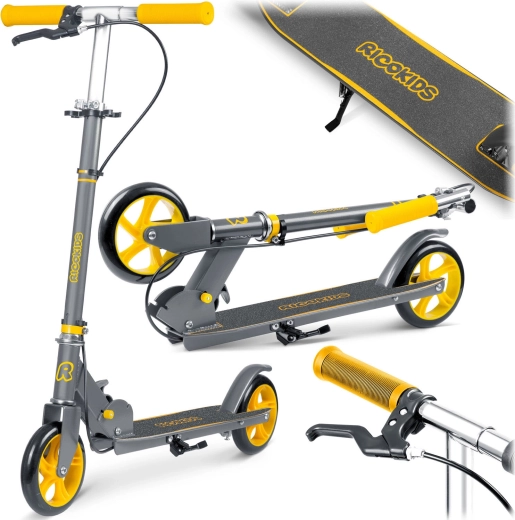 RICOKIDS Kodi összecsukható gyerekroller, szürke–narancs, kézi és lábfékkel