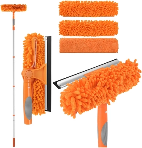 RUHHY 3 az 1-ben teleszkópos ablaktisztító 1,8 m-es nyéllel, lehúzóval és mikroszálas huzatokkal