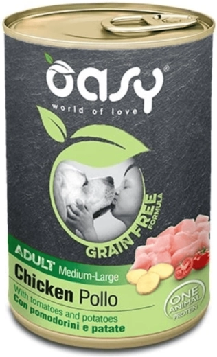 Oasy Grain Free konzerv felnőtt, közepes és nagytestű kutyáknak csirkével, 400 g