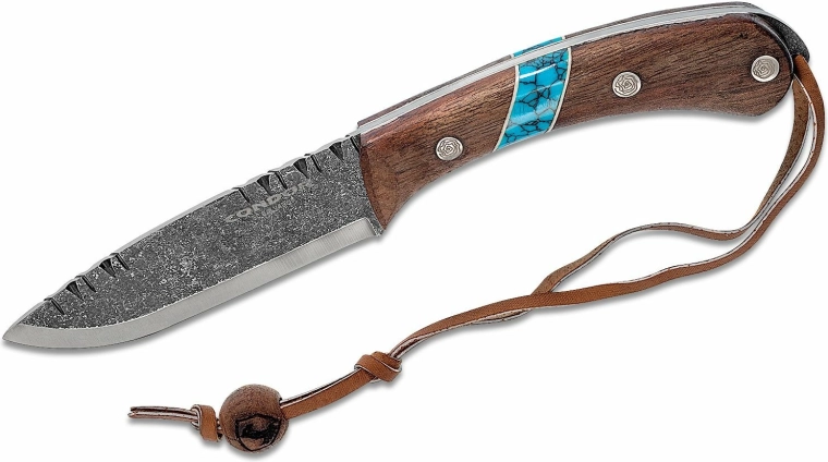 Condor Blue River vadászkés bőrtokkal, diófa és türkiz, 11 cm