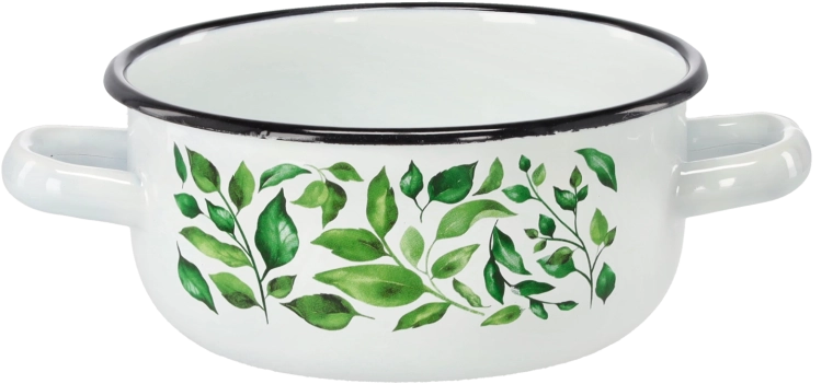 Zománcozott lábas két füllel, 1,5 l, 16 cm, fehér Ficus