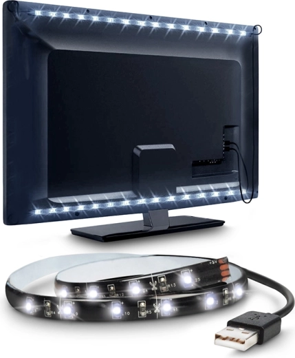 Solight LED-szalag TV-hez és PC-hez, 100 cm, USB-csatlakozóval, kapcsolóval, hideg fehér fény