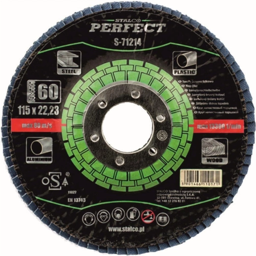 Lamellás tárcsa 115 × 22,23 mm, szemcseméret 40, korund, STALCO