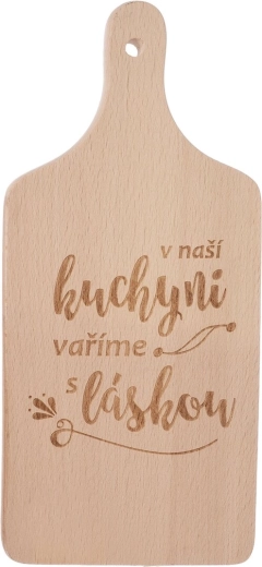 Fa konyhai vágódeszka „a mi konyhánkban” felirattal 14 × 30 cm