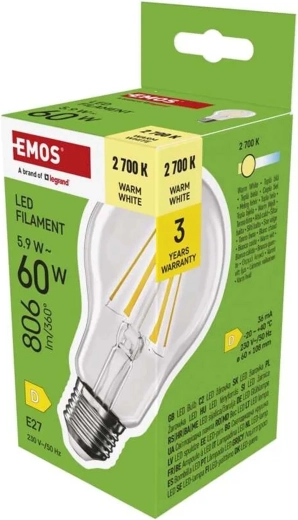 LED Filament A60 E27 izzó 5,9 W 806 lm meleg fehér