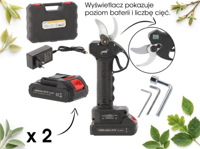 21 V-os akkumulátoros kerti metszőolló, vágás akár 30 mm-ig