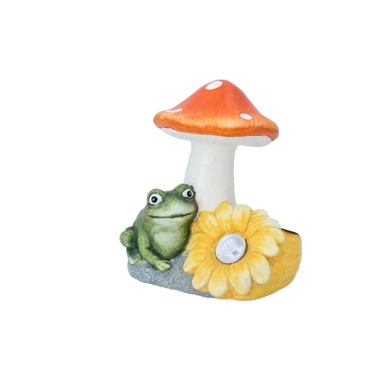 Kerti figura légyölő galóca virággal és LED fénnyel