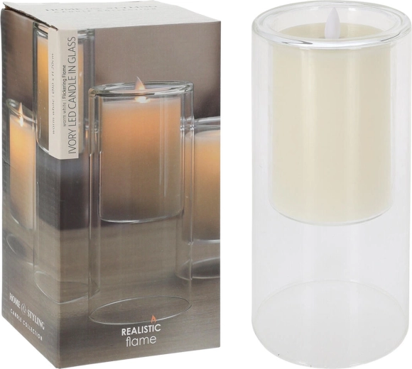 IVORY LED gyertya üvegben, pislákoló lánggal 10 × 20 cm