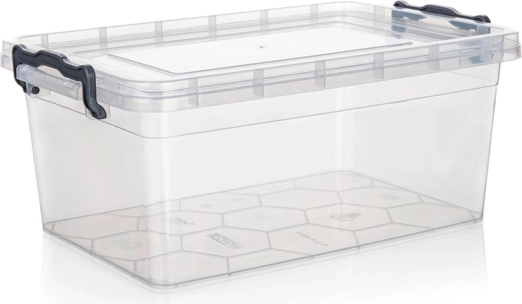 GEMA 9 l tárolódoboz fedéllel és kapcsokkal, átlátszó