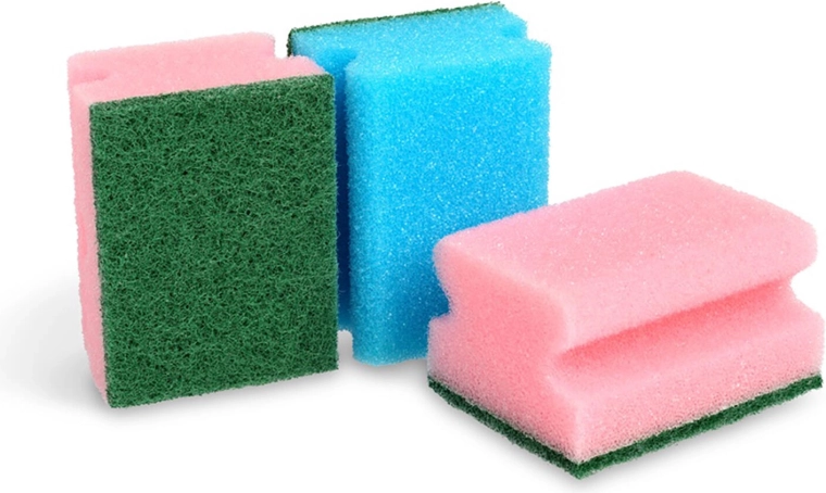Formázott mosogatószivacs 9,5 × 7 × 4,5 cm, színkeverék, 3 db