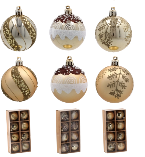 Arany karácsonyi gömbkészlet 6 cm – 8 db, törhetetlen