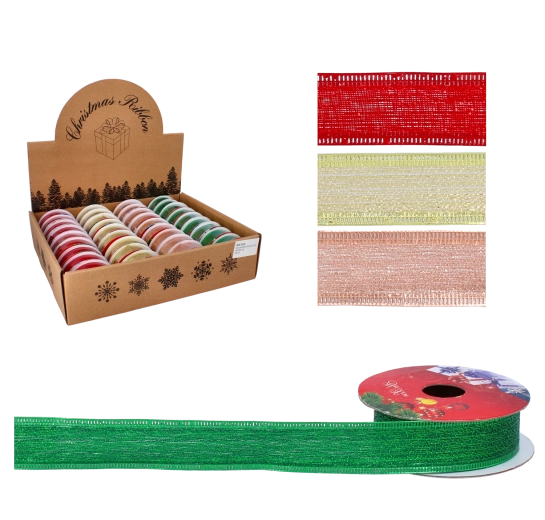 Karácsonyi dekoratív szalag 2,5 cm × 2,7 m szaténfénnyel és merev szegéllyel