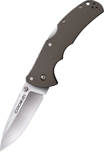 Cold Steel Code 4 Spear Point zsebkés, sima él, szürke alumínium, 8,9 cm