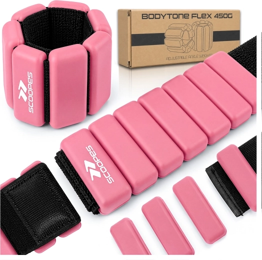 Állítható BodyTone Flex súlyok, 450 g, rózsaszín - 2 db