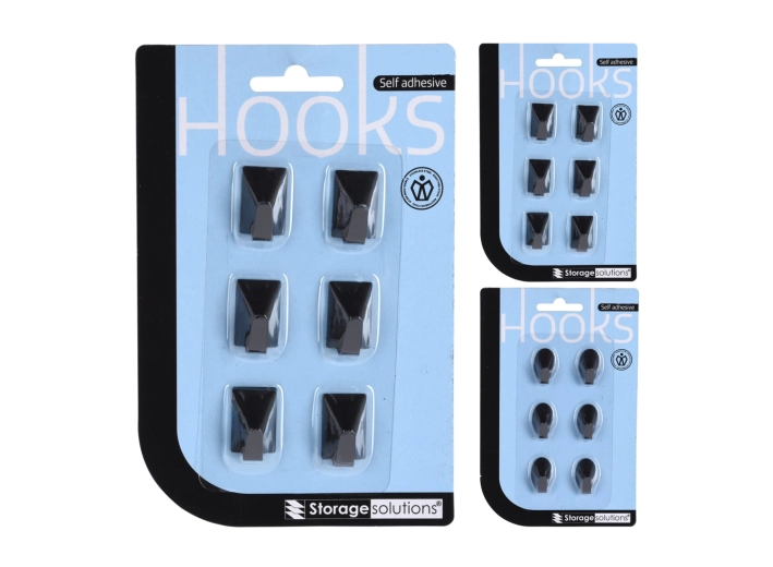 Öntapadós rozsdamentes acél akasztók – 6 db-os készlet, fekete