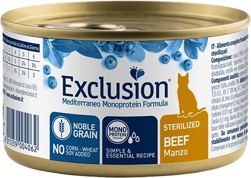 Exclusion Cat Monoprotein Sterilized marhahúsos konzerv ivartalanított macskáknak 85 g