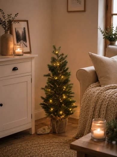 Mű karácsonyfa 70 cm-es, kaspóban, LED világítással