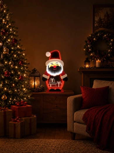 Karácsonyi 3D dekoráció Santa Clausszal, tükrös végtelen (infinity) LED-effekttel 21,6 × 8 × 37,3 cm – 1 db