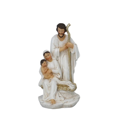 Karácsonyi figura – Szent Család aranyszínű részletekkel