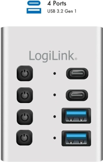 USB hub 4× USB 3.2 Gen 1 egyedi kapcsolókkal és 2 az 1-ben USB‑A/USB‑C kábellel LOGILINK