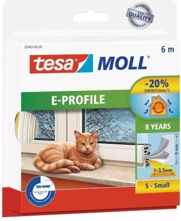 E alakú ablak- és ajtószigetelés 9 × 4 mm, fehér, 6 m