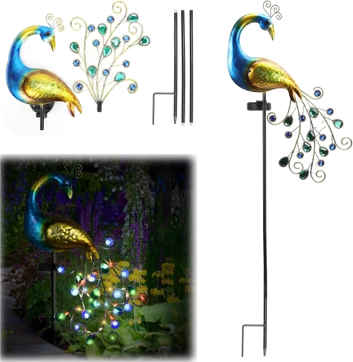 Napelemes páva kerti leszúrható lámpa