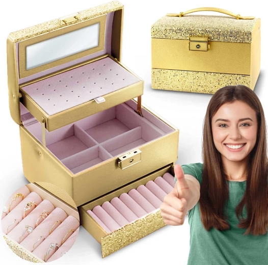 Arany MASSIDO ékszerdoboz fogantyúval és zárral