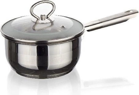 Matt rozsdamentes nyeles lábas 14 cm üvegfedővel, MATTE New Line, 0,9 l, indukcióhoz