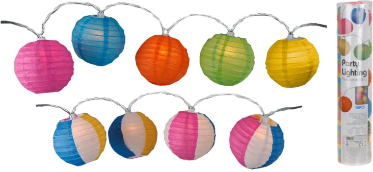 LED lampionfüzér 10 cm, 10 LED, színes